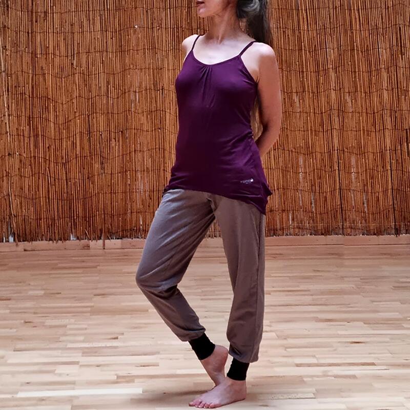 Top de ioga fluido assimétrico para mulher com alças ajustáveis em bambu, Plum