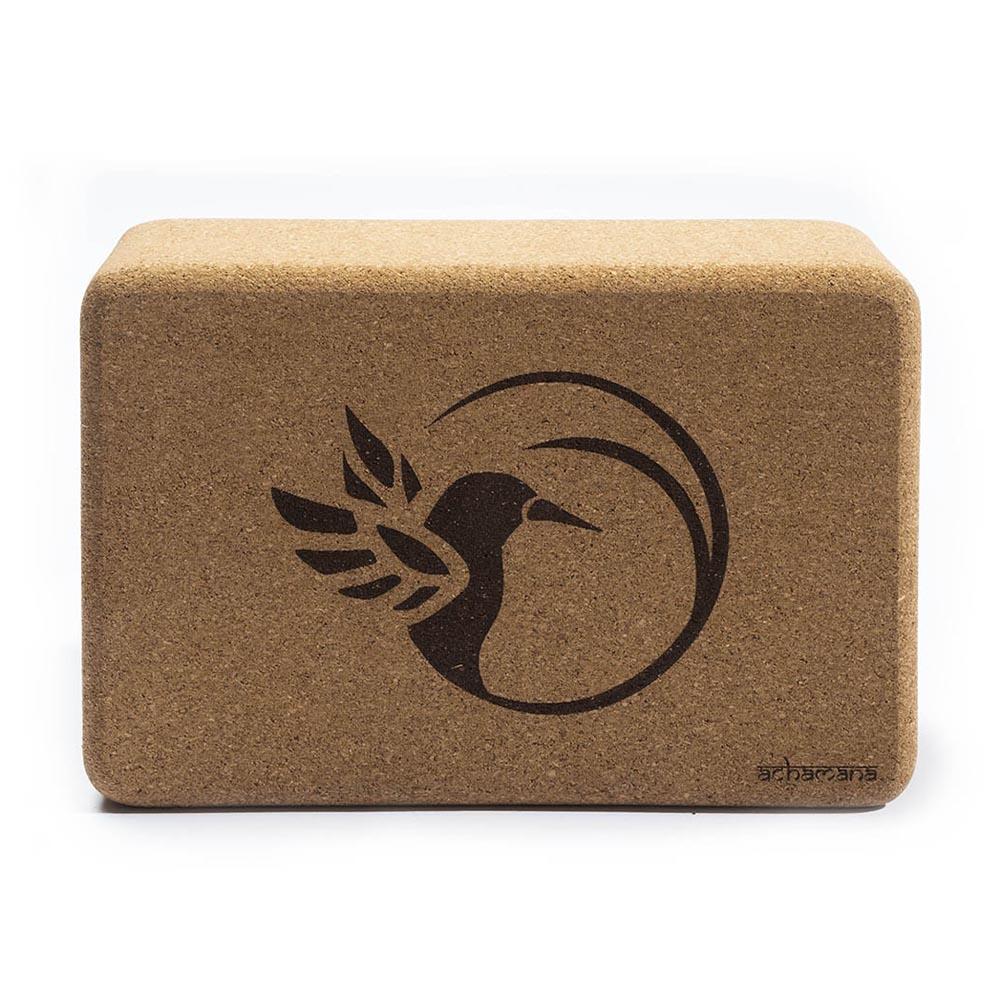 Achamana - Bloc De Yoga En Liège Aggloméré  7,5x15x23 Cm Bords Arrondis Colibri Gravé - Brique Yoga - Beige - Taille Unique - Decathlon