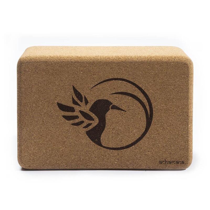 Bloc de yoga en liège aggloméré  7,5x15x23 cm bords arrondis Colibri gravé