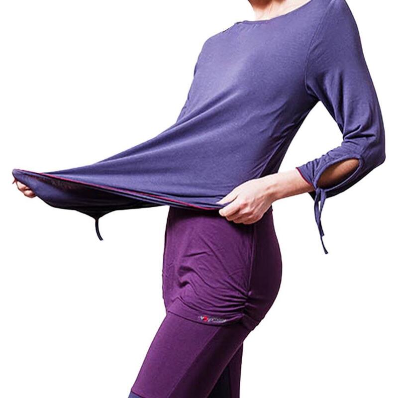 Dames-T-shirt Bamboe yoga met vloeiende asymmetrische snit 3/4 mouwen lavendel