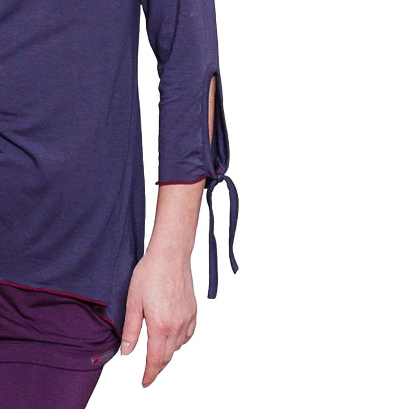 Dames-T-shirt Bamboe yoga met vloeiende asymmetrische snit 3/4 mouwen lavendel