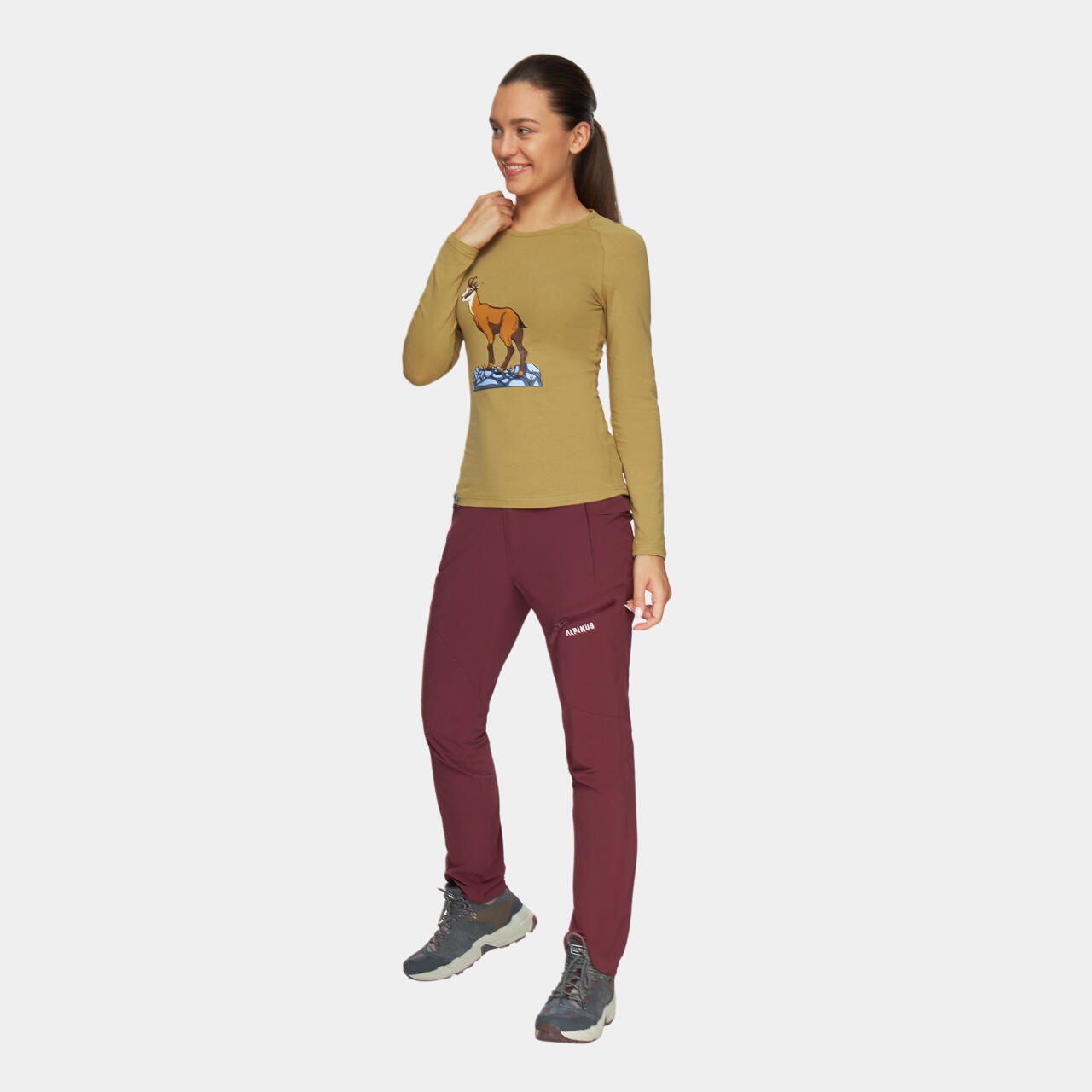 Dames lange mouw trekking t-shirt Alpinus Varena bruin 5/5