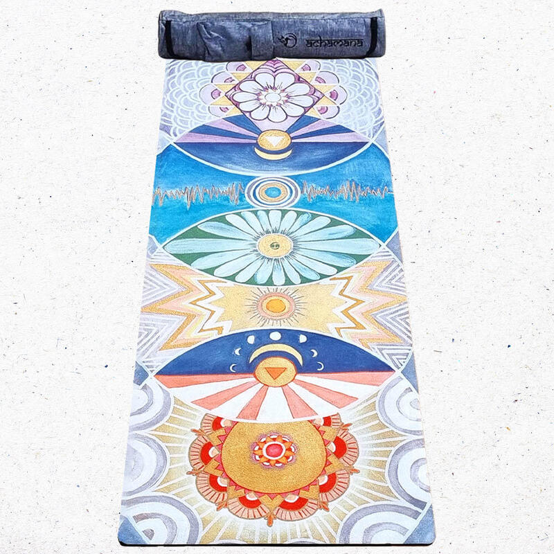Tapis yoga écologique nouvelle génération 3 plis 6mm 7 chakras + Sac yoga