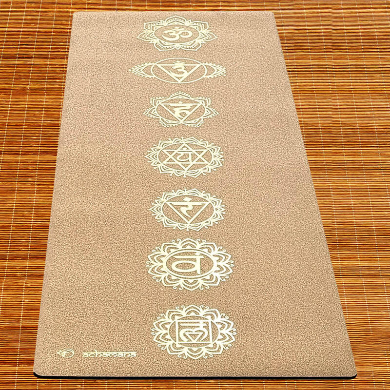 Yogamat Rubber-Kurk 5mmx68cmx1,83m 7 chakra's goudprint +Yoga tasje