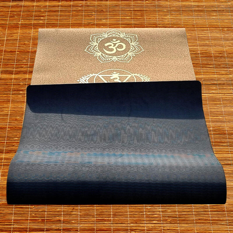 Tapete de ioga de cortiça, 3 camadas, 6 mm, 7 chakras dourados + Saco de ioga