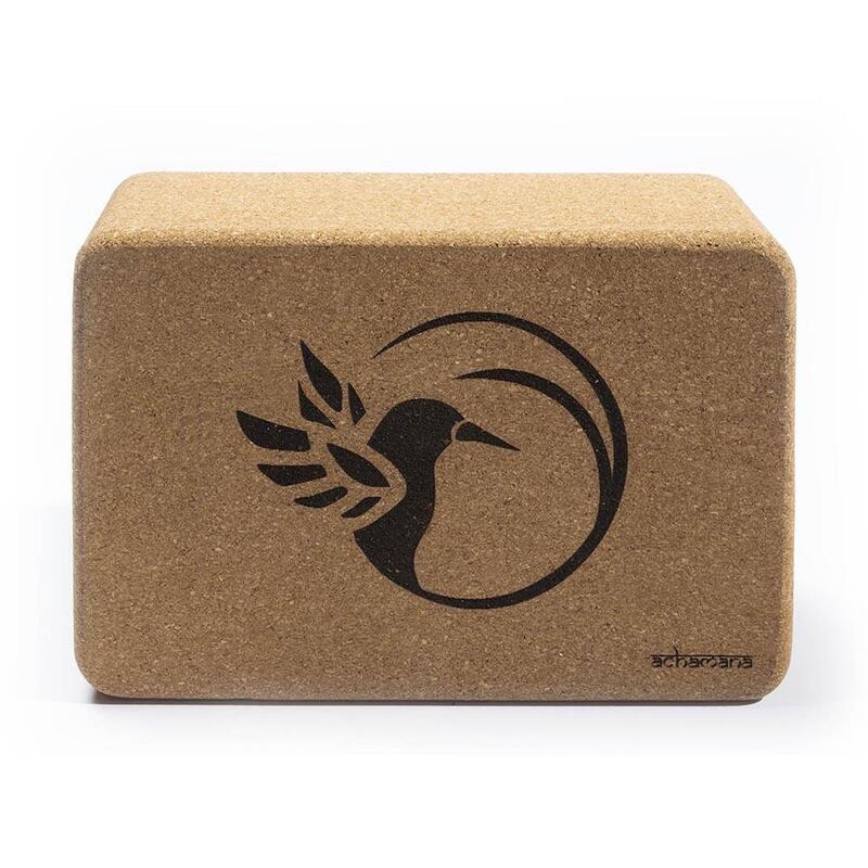 Yoga blok kurk XL 9,5x15x23 cm afgeronde hoeken Colibri gegraveerd