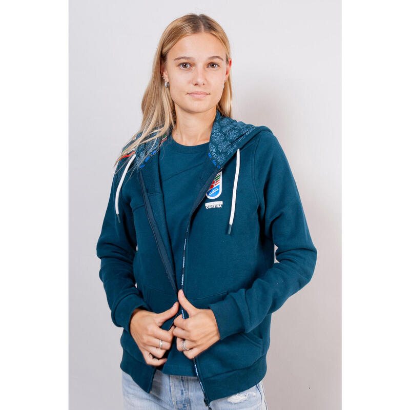 Felpa full zip da donna con cappuccio Blue FONDAZIONE CORTINA