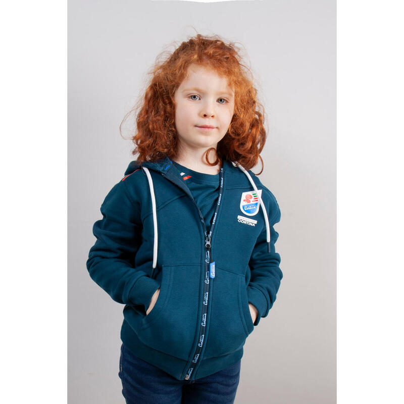 Felpa full zip da bambino con cappuccio Blue FONDAZIONE CORTINA