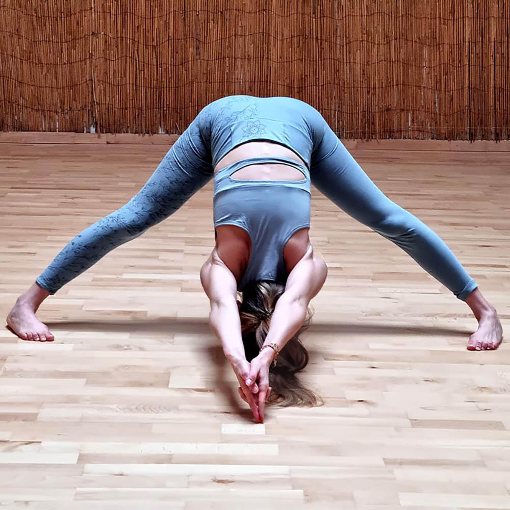 Legging de yoga floral taille haute 7/8ème bleu-gris – Coton bio certifié GOTS 7/7