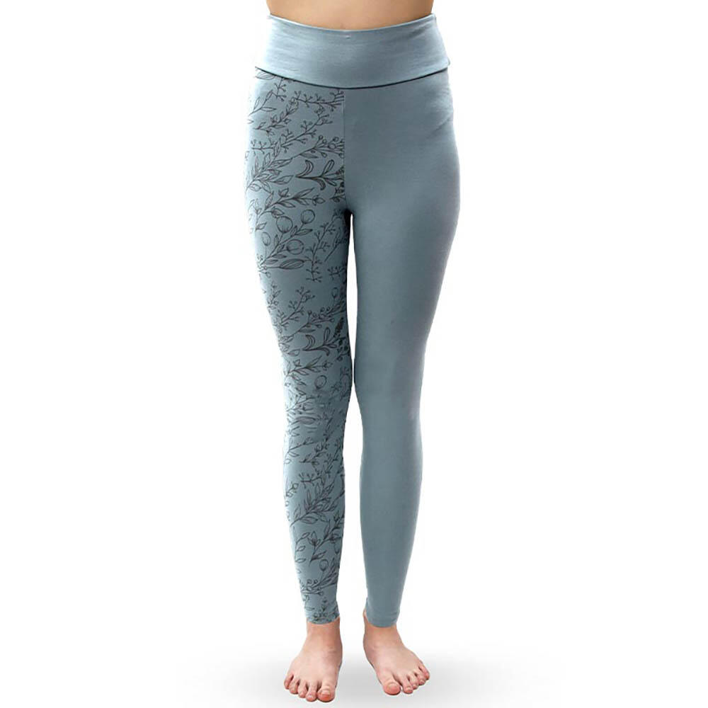 Legging de yoga floral taille haute 7/8ème bleu-gris – Coton bio certifié GOTS 4/7