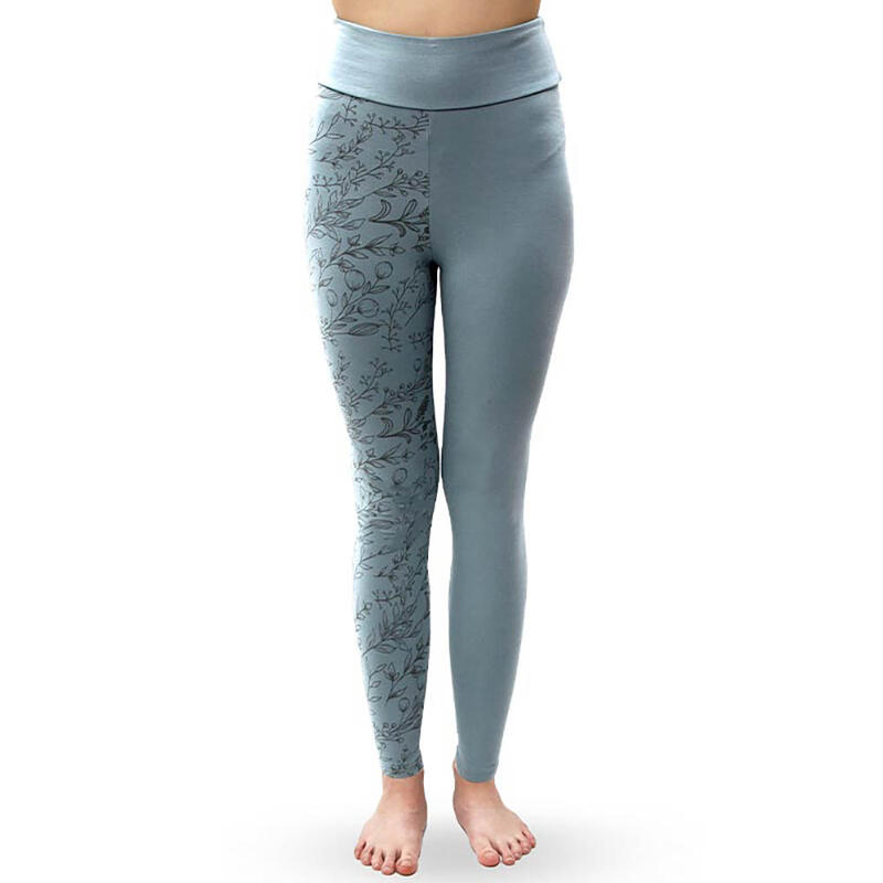 7/8e hoge taille gebloemde yoga legging blauw-grijs - GOTS biologisch katoen