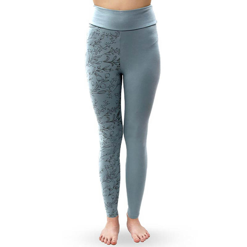 Legging de yoga floral taille haute 7/8ème bleu-gris – Coton bio certifié GOTS