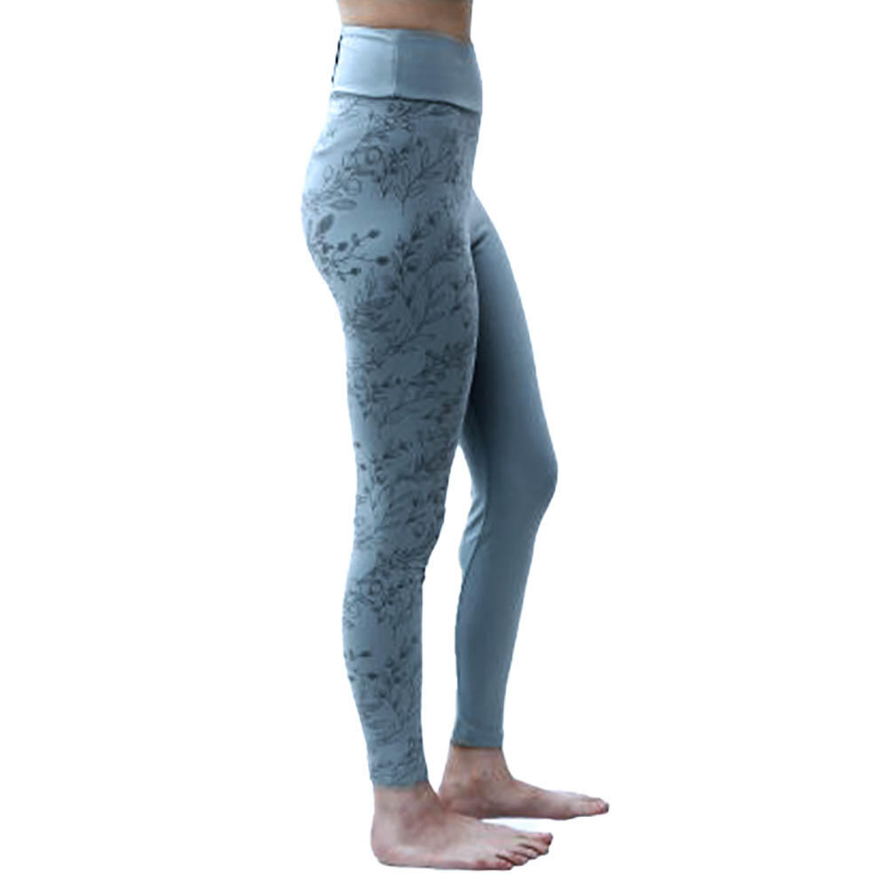 Legging de yoga floral taille haute 7/8ème bleu-gris – Coton bio certifié GOTS 1/7