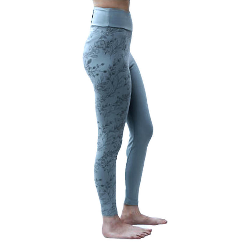Legging de ioga floral, cintura alta 7/8, cinzento-azul - Algodão orgânico  GOTS
