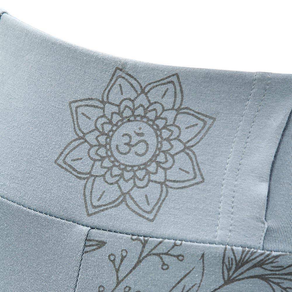 Legging de yoga floral taille haute 7/8ème bleu-gris – Coton bio certifié GOTS 3/7