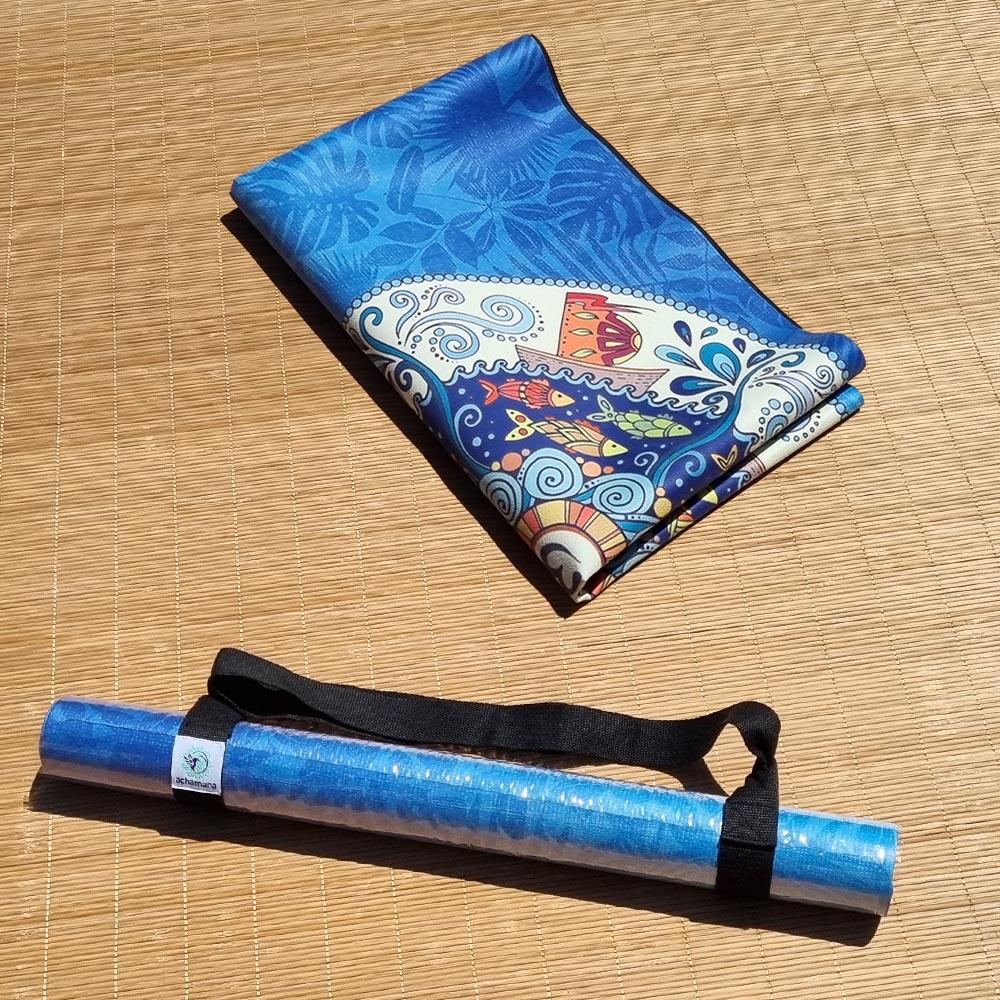 Tapete de yoga de viaje, antideslizante - ligero y plegable - Mandala+correa 4/5