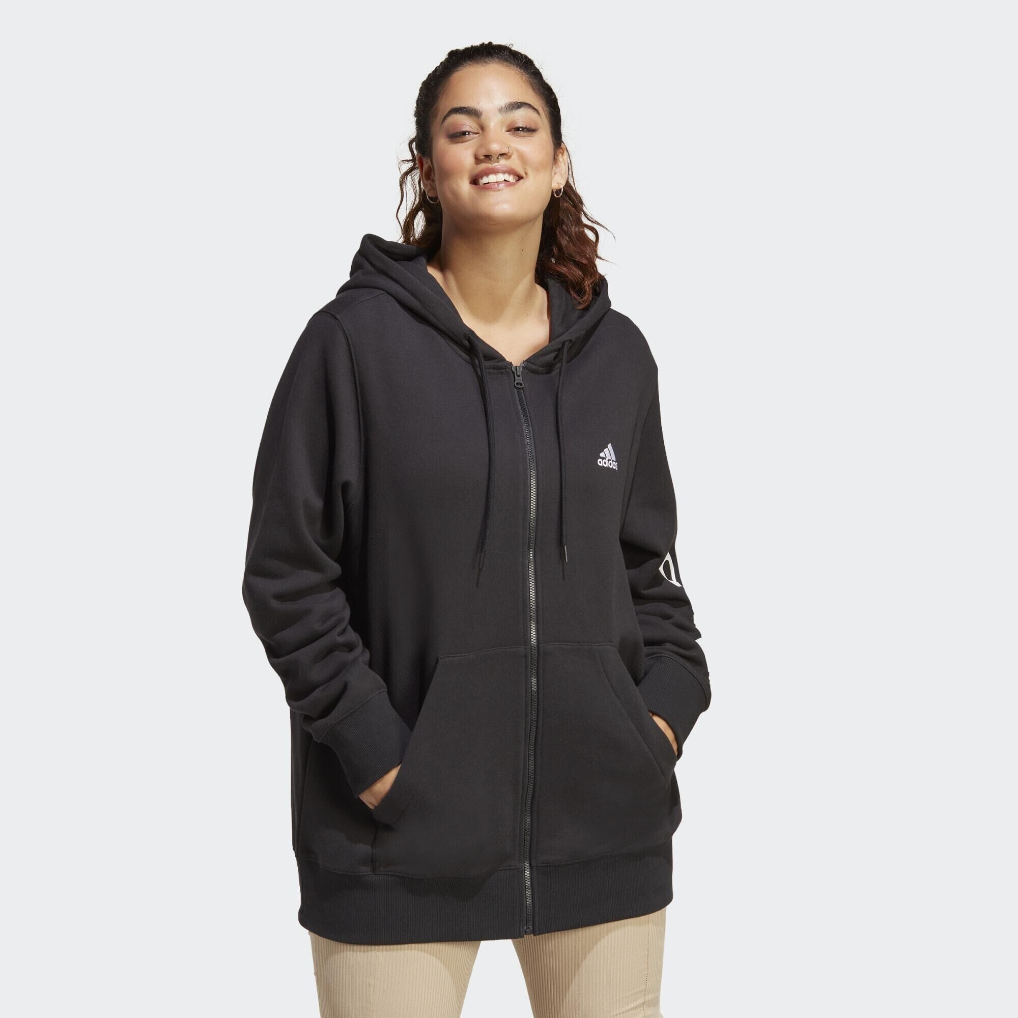 ADIDAS Essentials Linear Full-Zip French Terry Hoodie (Plus Size)