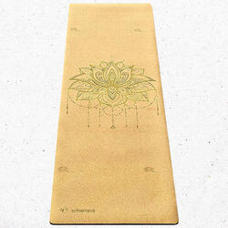 Reis yogamat latex en kurk 1,2mmx68cmx1,83m - Gouden lotusbloem + riem