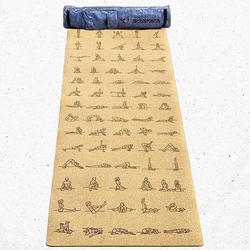 Tapis de yoga & Pilates liège 3 plis, 6mmx68cmx1,83m Postures débutant +Sac yoga