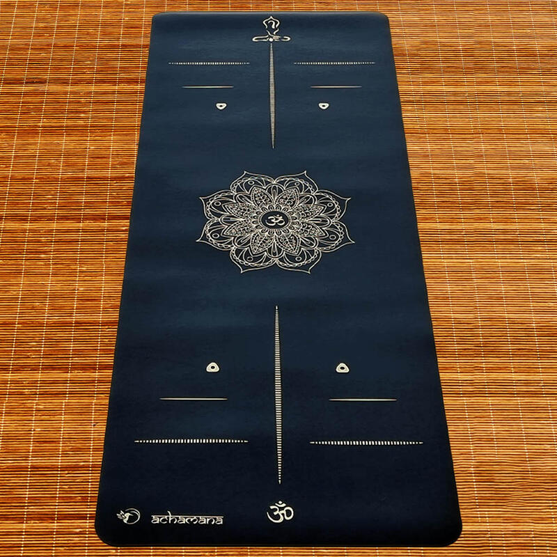 Tapis yoga pro gomme & similicuir 5mm Mandala Or, mains sèches ou humides + Sac