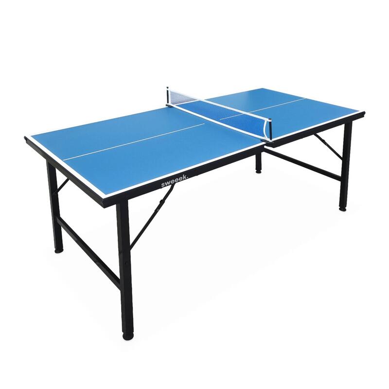 Mini table de ping pong pliable 150x75cm INDOOR bleue, avec 2