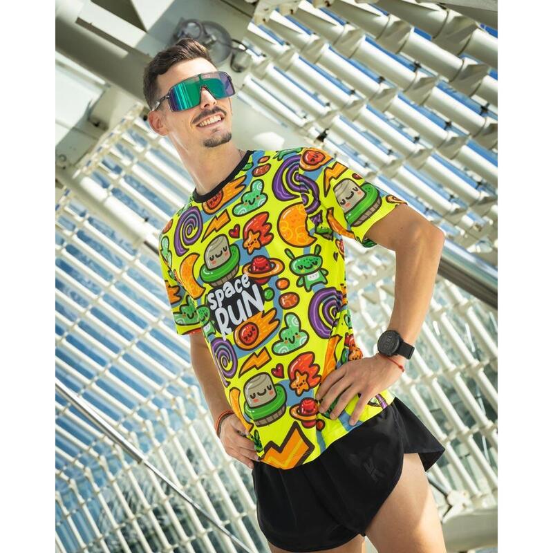 CAMISETA KAMUABU elite fit RUNNING #SPACERUN de 90gr (amarilla) - HOMBRE