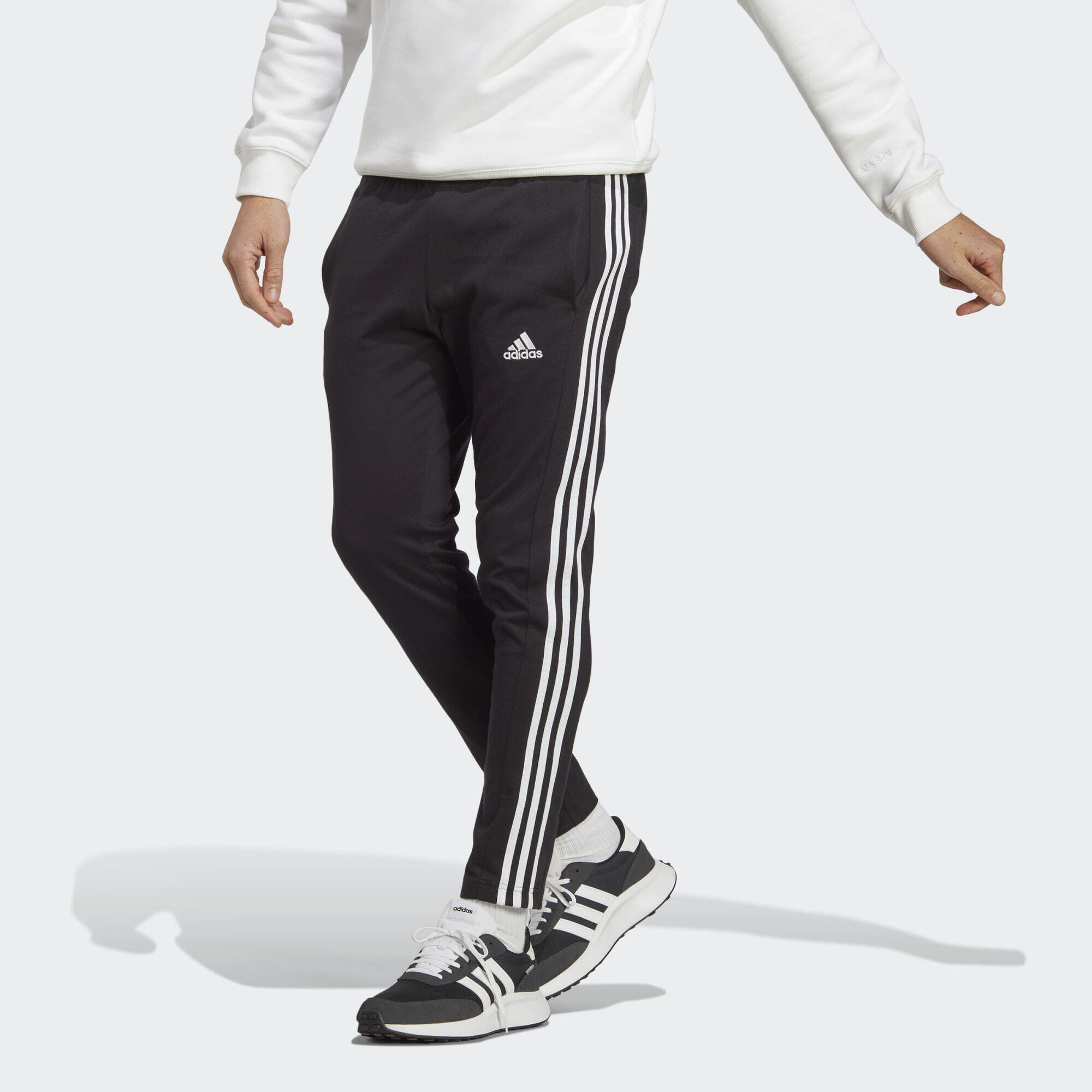 ADIDAS Essentials Single Jersey Tapered Open Hem 3-Stripes Pants