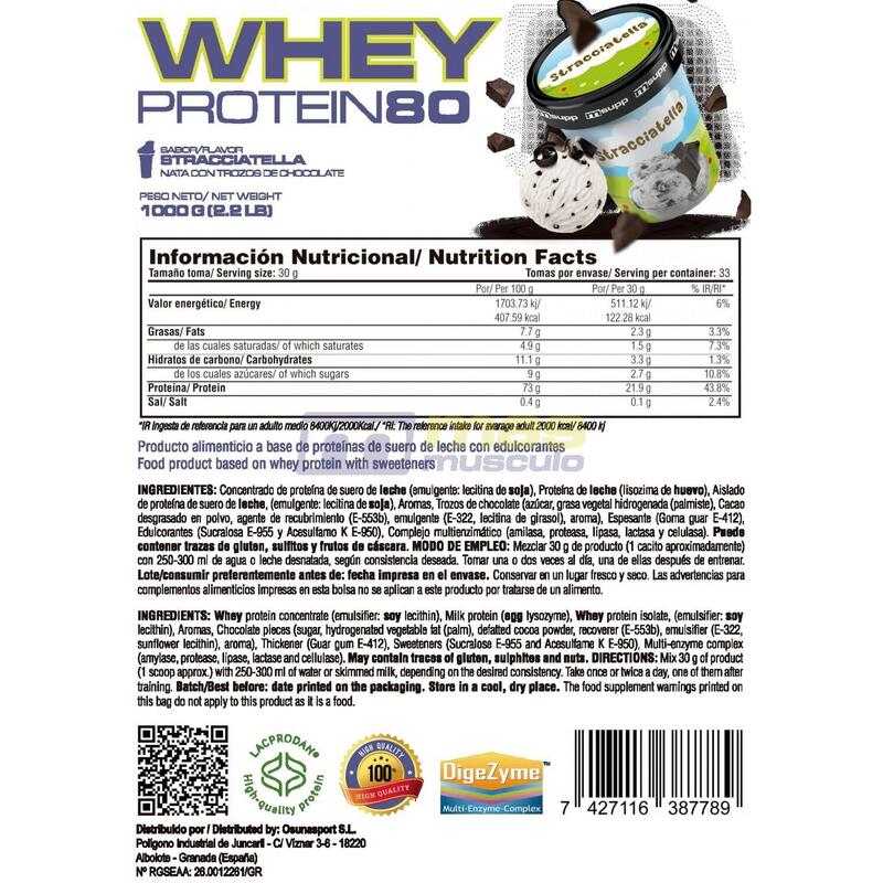 Whey Protein80 - 1Kg Stracciatella de MM Supplements