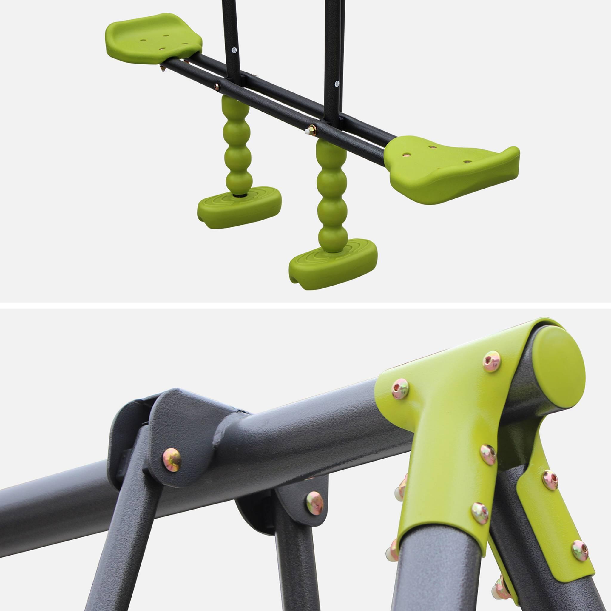 Conjunto de parque infantil com baloiço, 3 aparelhos e 4 lugares, Verde 3/5