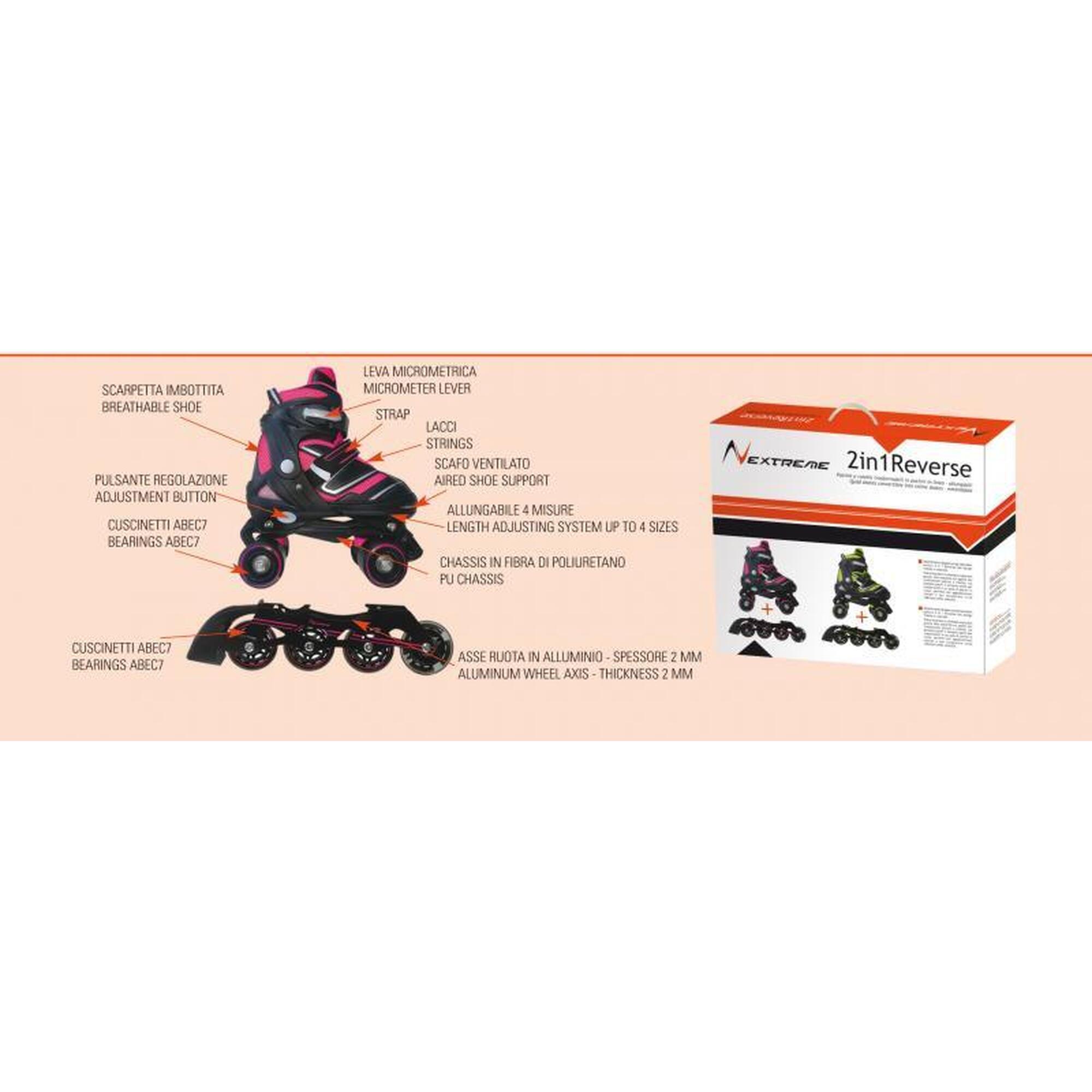 Role reglabile Nextreme Reverse 2 în 1 Roz/Negru 30-33