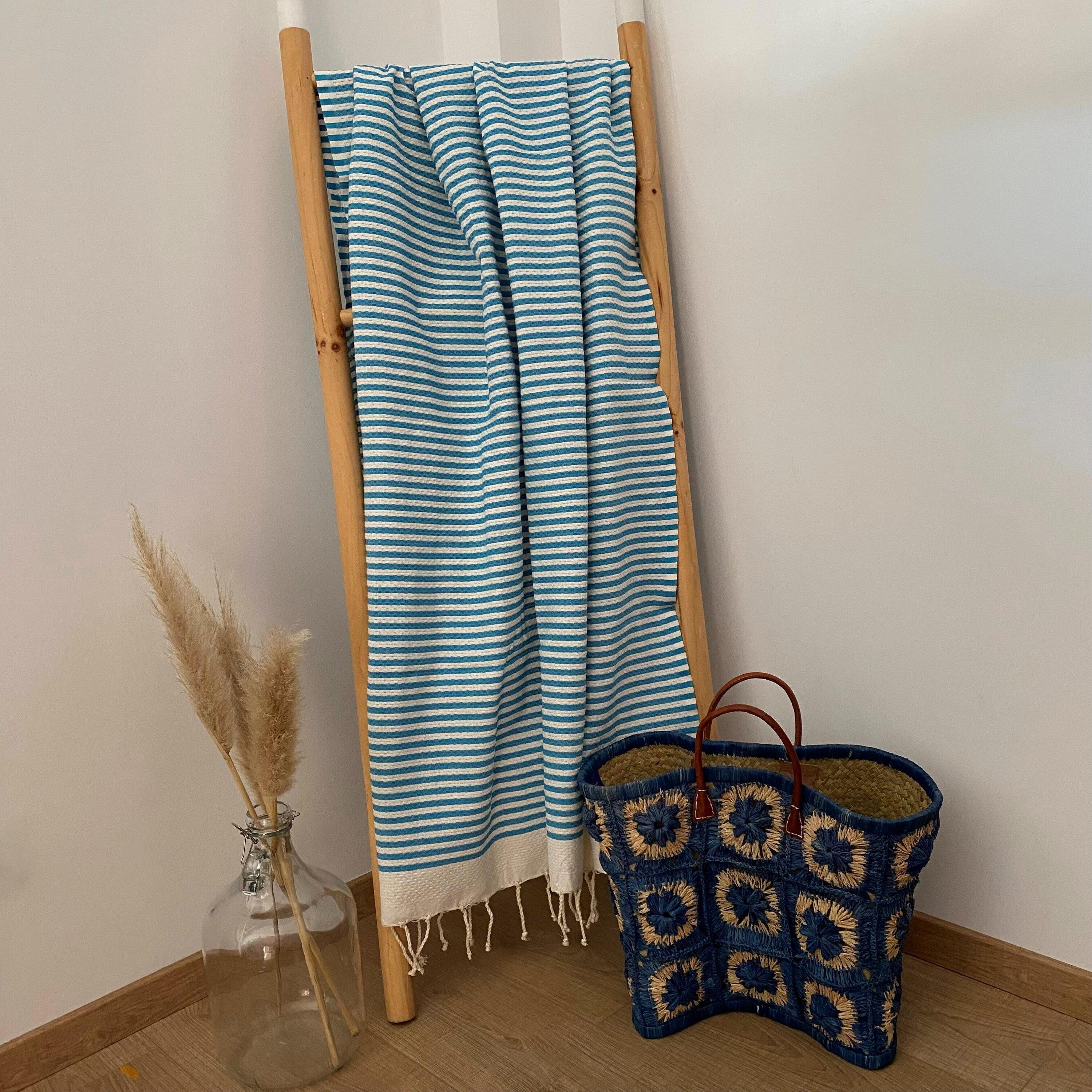 Traditionele wafelstructuur hammamhanddoek Blauw 200x200 - Yadara Turquoise XL 2/3