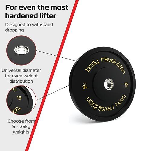 Olympic Bumper Plates - Black Rubber Coated Weight Plates 15kg (Pair) 4/5