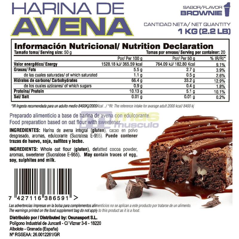 Harina de Avena Integral 1kg Chocolate