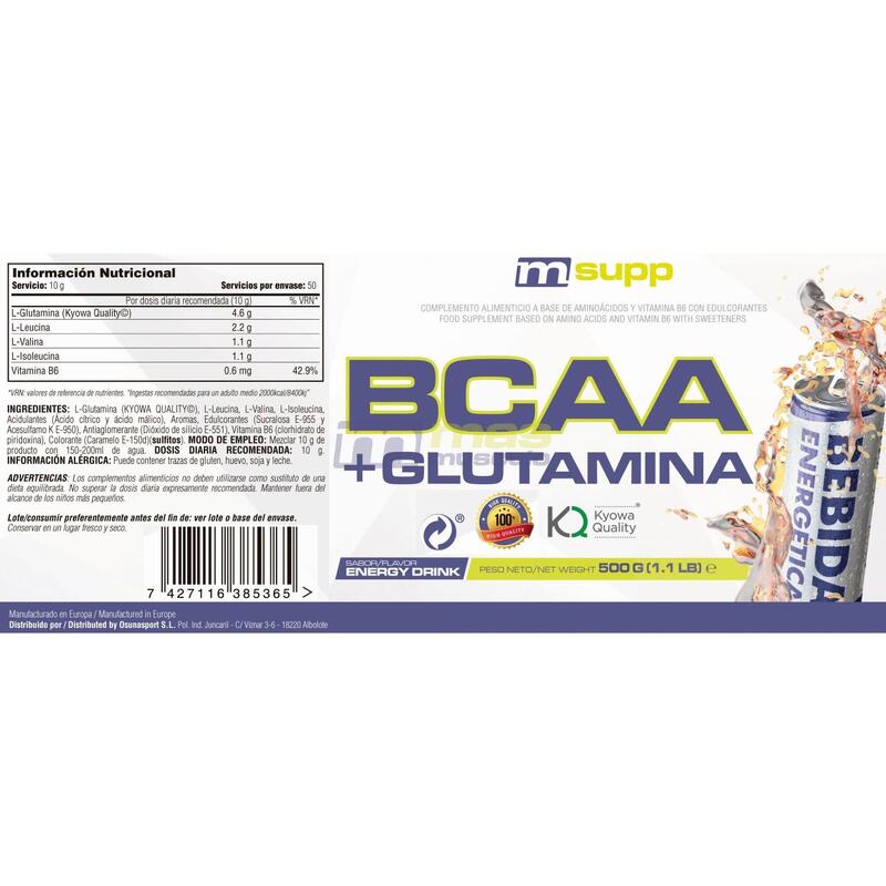 L-Glutamina Kyowa + BCAA - 500g Bebida Energetica de MM Supplements