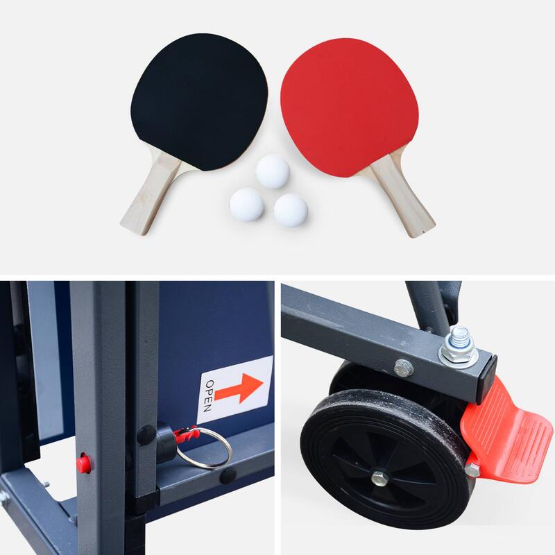 Table de ping pong INDOOR bleue, avec 2 raquettes et 3 balles, pour utilisation