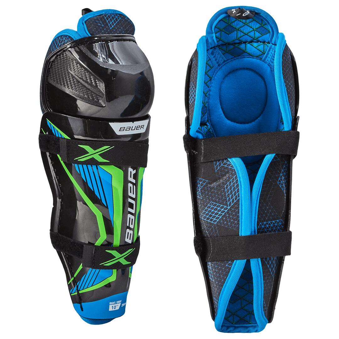 Bauer - Jambiere De Hockey Bauer X Enfant - Protège-tibia - Bleu|noir|vert - 9 - Decathlon