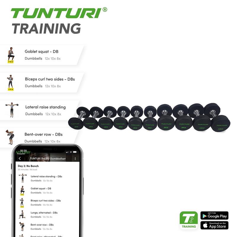 Tunturi PU Pro Dumbbell Set 14-32kg