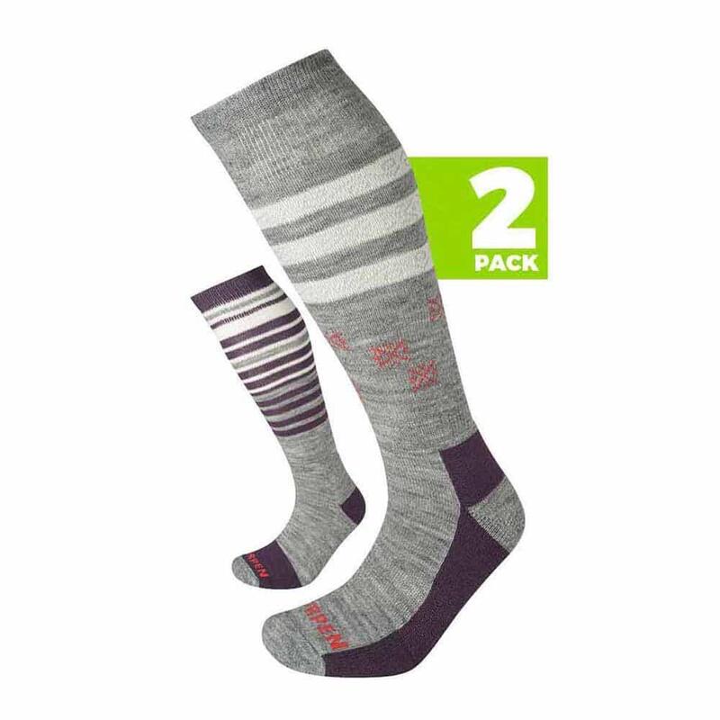 Ski Mid ECO 成人款美麗諾羊毛滑雪襪 (兩對裝) - 灰色/紫色