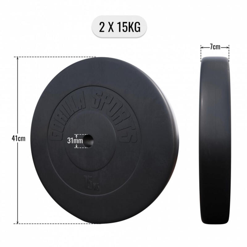Discos Musculación Pesas Gorilla Sports Negro Plástico  2x15 Kg
