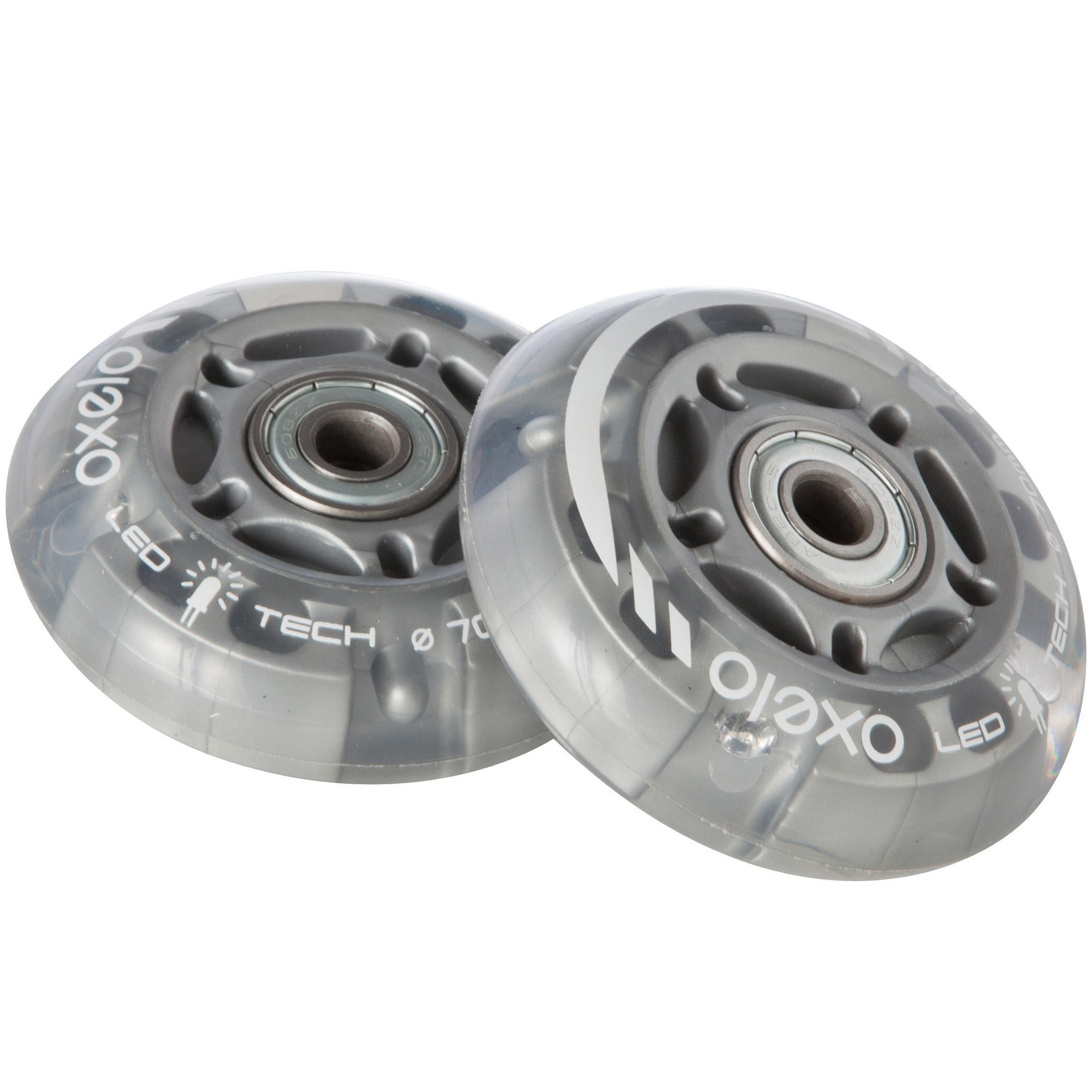 Refurbished Kids 70 mm 82A Light-Up Inline Skate Wheels with Bearings - A Grade 3/7