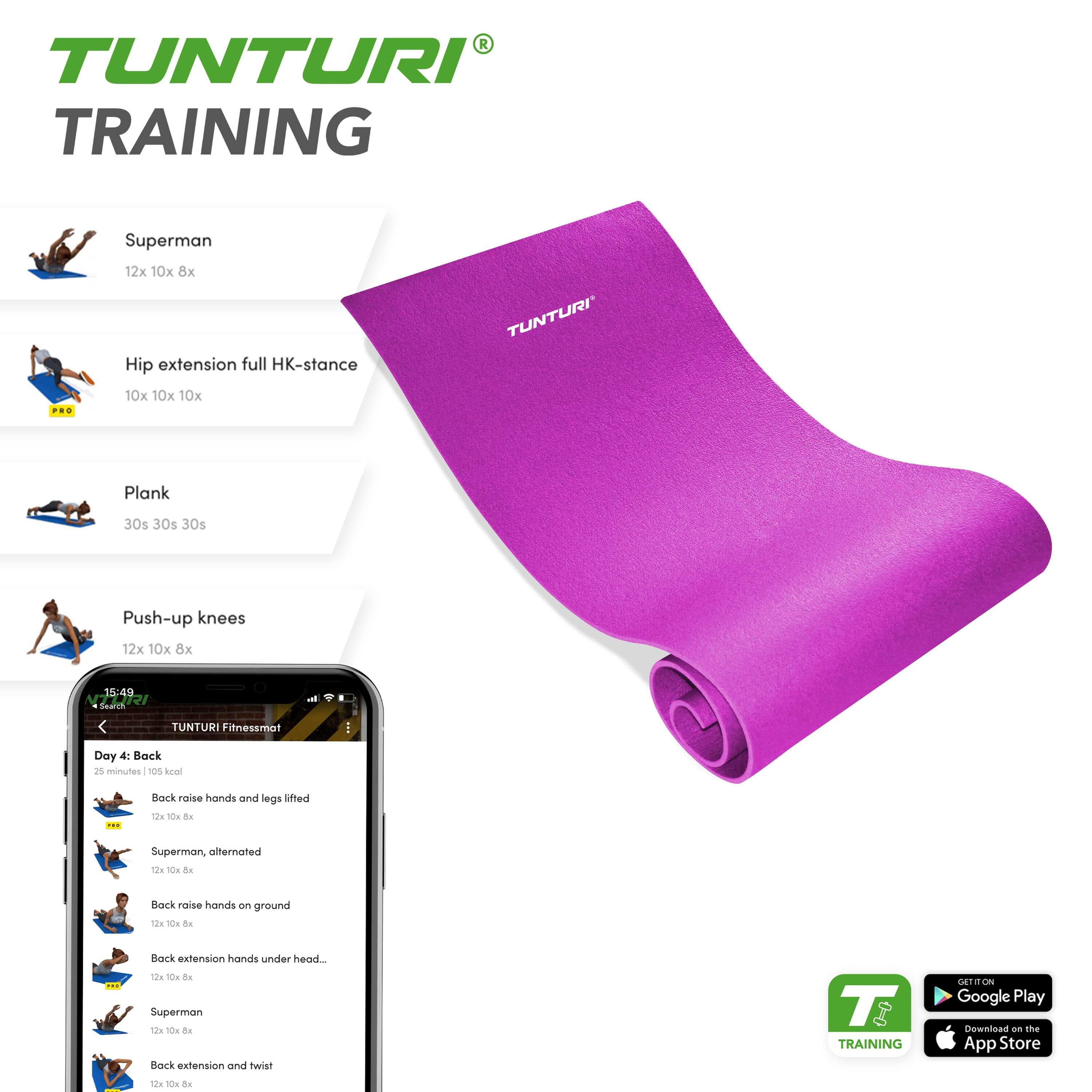 Tapis de fitness Tunturi XPE 160x60 cm rose antidérapant 7 mm 3/3