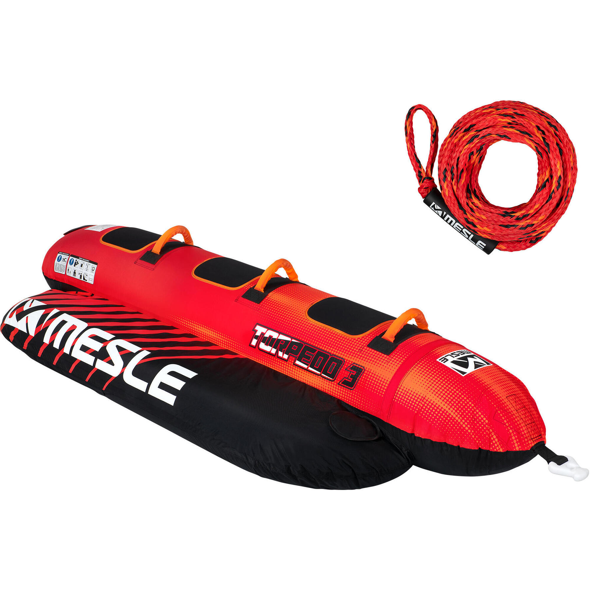Mesle - Pack Bouée Tractée Banane Torpedo Avec Corde, 2 - 4 Places Gonflable Pour Bateau - Bouée Tractée - Rouge - 3 Places - Decathlon