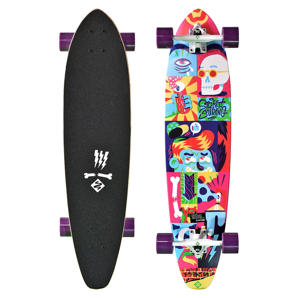Street Surfing - Longboard Cut Kicktail 36" Comics - Longboard Skate - Multicolore|noir - Taille Unique - Decathlon