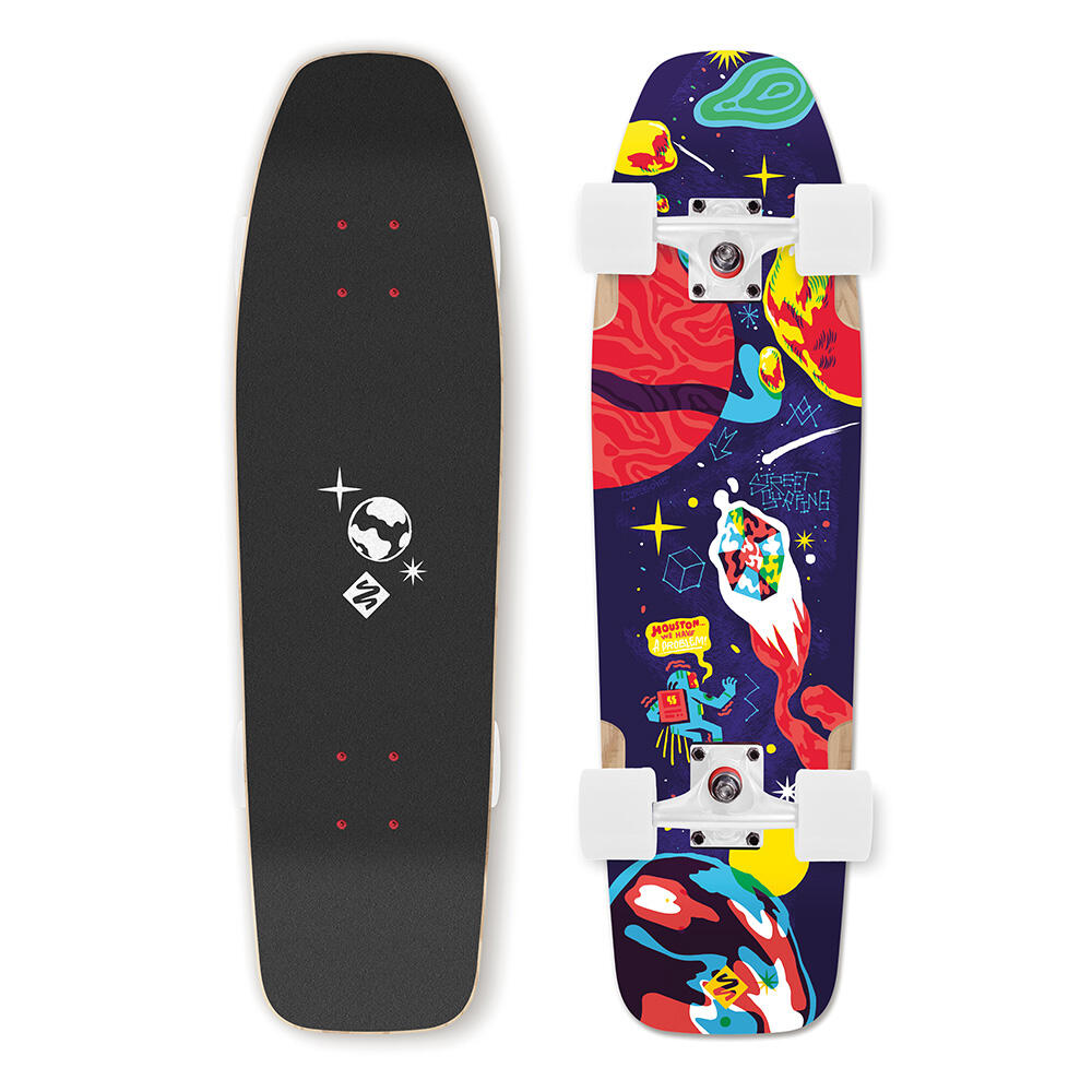 Street Surfing - Skateboard Double Kick Freeride 31" Space - Skateboard Complet - Bleu|multicolore - Taille Unique - Decathlon