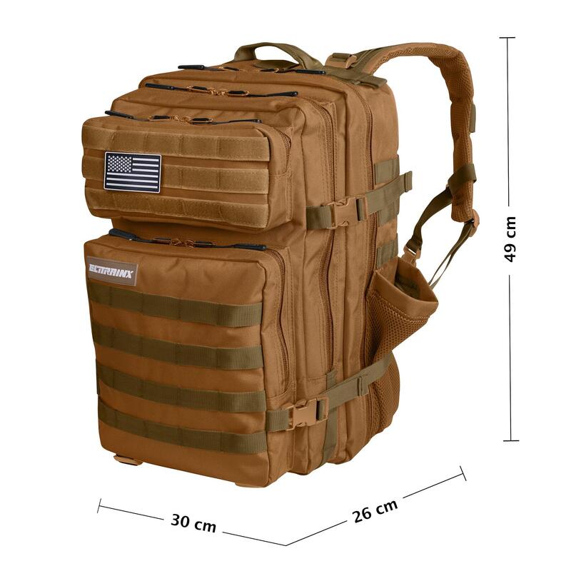 Vojenský taktický batoh ELITRAINX V1 KHAKI 45L pro sport a cestování