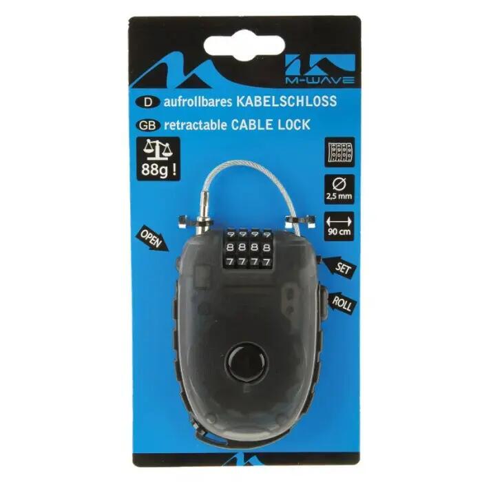 M-Wave Cable Lock 90 cm - Black, Lock 'N' Roll 24.9 for Bicycles