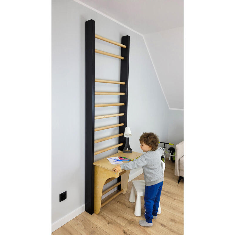 Drabinka gimnastyczna Leon 230 x 80 cm czarna + drążek + blat UNDERFIT