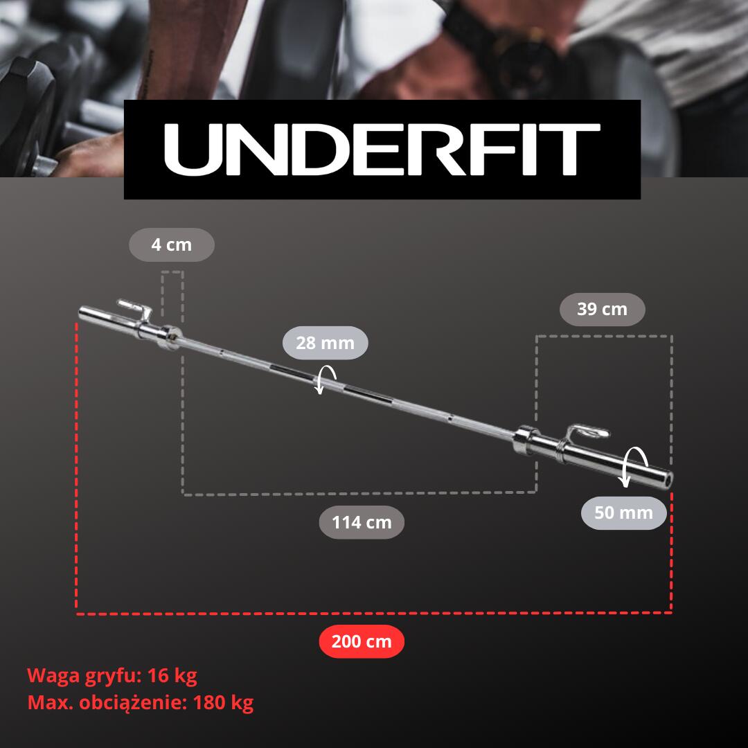 Gryf olimpijski prosty + zaciski UNDERFIT 200 cm 5/7