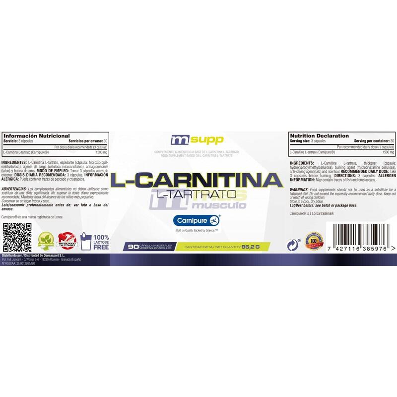 L-Carnitina L-Tartrato - 90 Cápsulas Vegetales de MM Supplements