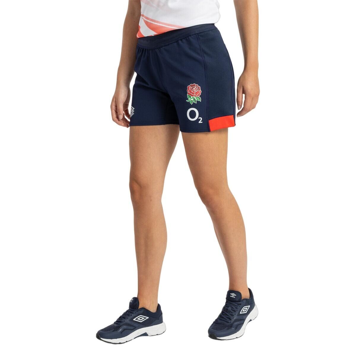 UMBRO Womens/Ladies 23/24 England Rugby Training Contact Shorts (Navy Blazer/Flame